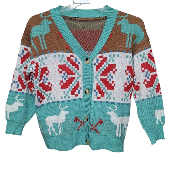 Ugly Christmas Knit Sweater M Retro Cardigan Reindeer Snowflake Cozy Winter Art - Picture 4 of 7